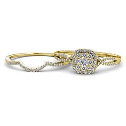 Yesenia Prima Diamond Halo Bridal Set Ring Diamond Women Split Shank Double Halo Engagement Ring Matching Diamond Band ctw K Yellow Gold