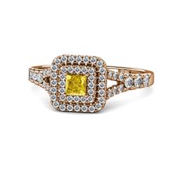 Zinnia Prima Yellow Sapphire and Diamond Double Halo Engagement Ring Princess Cut Yellow Sapphire and Diamond Split Shank Women Double Halo Engagement Ring ctw K Rose Gold
