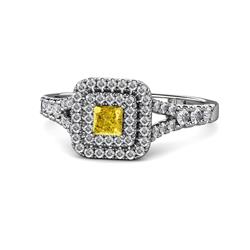 Zinnia Prima Yellow Sapphire and Diamond Double Halo Engagement Ring Princess Cut Yellow Sapphire and Diamond Split Shank Women Double Halo Engagement Ring ctw Platinum