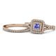 1 - Zinnia Prima Tanzanite and Diamond Double Halo Bridal Set Ring 