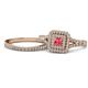 1 - Zinnia Prima Pink Tourmaline and Diamond Double Halo Bridal Set Ring 