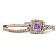 1 - Zinnia Prima Amethyst and Diamond Double Halo Bridal Set Ring 