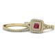 1 - Zinnia Prima Ruby and Diamond Double Halo Bridal Set Ring 