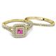 4 - Zinnia Prima Pink Sapphire and Diamond Double Halo Bridal Set Ring 