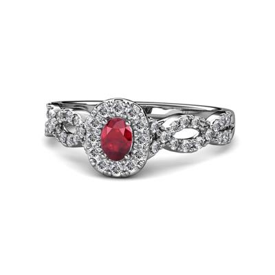 Susan Prima Ruby and Diamond Halo Engagement Ring