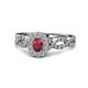 1 - Susan Prima Ruby and Diamond Halo Engagement Ring 