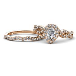 Susan Prima Diamond Halo Bridal Set Ring Pear Cut x Diamond Womens Infinity Halo Engagement Ring Matching Diamond Band ctw K Rose Gold
