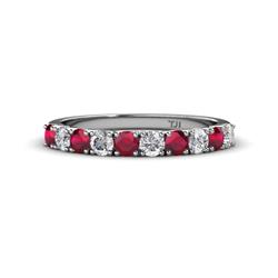 Emlynn Ruby and Diamond Stone Wedding Band French Set Ruby and Diamond Stone Womens Wedding Band Stackable ctw K White Gold