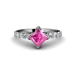 Alicia Lab Grown Diamond and Pink Sapphire Engagement Ring Lab Grown Diamond and Princess Cut Pink Sapphire Engagement Ring ctw K White Gold