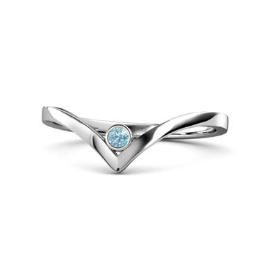 Shana Bold Solitaire Round Aquamarine V Promise Ring