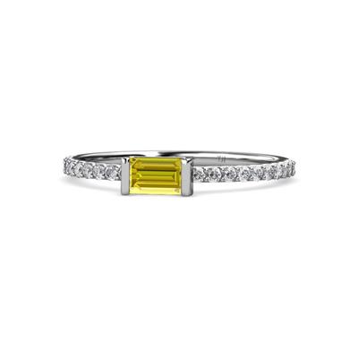 Annia x Bold Emerald Cut Yellow Sapphire and Round Diamond Promise Ring