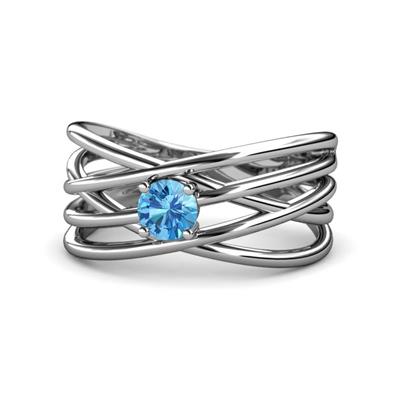 Marini Bold Round Blue Topaz Solitaire Criss Cross Promise Ring