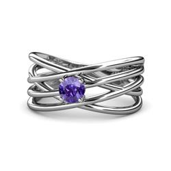 Marini Bold Round Iolite Solitaire Criss Cross Promise Ring Round Iolite Womens Solitaire Criss Cross Promise Ring ct K White Gold