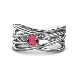 Marini Bold Round Rhodolite Garnet Solitaire Criss Cross Promise Ring Round Rhodolite Garnet Womens Solitaire Criss Cross Promise Ring ct Sterling Silver