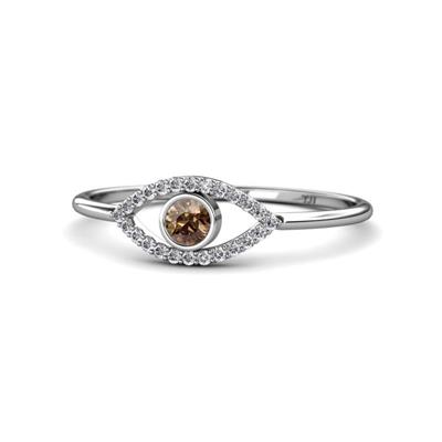 Evil Eye Bold Round Smoky Quartz and Diamond Promise Ring