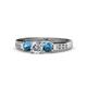 1 - Jamille Diamond and Blue Topaz Three Stone with Side Diamond Ring 