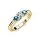 2 - Jamille Diamond and Blue Topaz Three Stone with Side Diamond Ring 