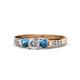 1 - Jamille Diamond and Blue Topaz Three Stone with Side Diamond Ring 