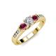 2 - Jamille Diamond and Rhodolite Garnet Three Stone with Side Diamond Ring 