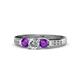 1 - Jamille Diamond and Amethyst Three Stone with Side Diamond Ring 