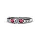 1 - Jamille Diamond and Rhodolite Garnet Three Stone with Side Diamond Ring 