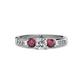 3 - Jamille Diamond and Rhodolite Garnet Three Stone with Side Diamond Ring 