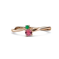 Lucie Bold Round Emerald and Rhodolite Garnet Stone Promise Ring Round Emerald and Rhodolite Garnet ctw Womens Bypass Stone Promise Ring K Rose Gold