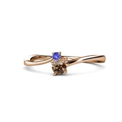Lucie Bold Round Tanzanite and Smoky Quartz Stone Promise Ring Round Tanzanite and Smoky Quartz ctw Womens Bypass Stone Promise Ring K Rose Gold