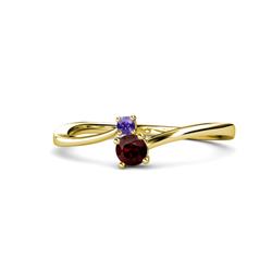 Lucie Bold Round Iolite and Red Garnet Stone Promise Ring Round Iolite and Red Garnet ctw Womens Bypass Stone Promise Ring K Yellow Gold