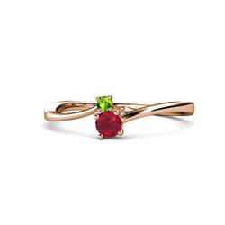 Lucie Bold Round Peridot and Ruby Stone Promise Ring Round Peridot and Ruby ctw Womens Bypass Stone Promise Ring K Rose Gold