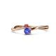 1 - Lucie 4.10 mm Bold Round Rhodolite Garnet and Tanzanite 2 Stone Promise Ring 