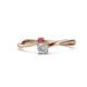 1 - Lucie 4.10 mm Bold Round Rhodolite Garnet and Diamond 2 Stone Promise Ring 