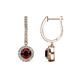 1 - Ilona (5mm) Round Red Garnet and Diamond Halo Dangling Earrings 