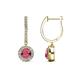 1 - Ilona (5mm) Round Rhodolite Garnet and Diamond Halo Dangling Earrings 