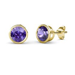 Carys Iolite Solitaire Stud Earrings Iolite Bezel Set Solitaire Womens Stud Earrings ctw K Yellow Gold