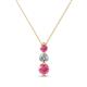 1 - Kesha (3.4mm) Round Pink Tourmaline and Diamond Graduated Three Stone Drop Pendant 