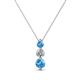 1 - Kesha (3.4mm) Round Blue Topaz and Diamond Graduated Three Stone Drop Pendant 