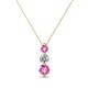 1 - Kesha (3.4mm) Round Pink Sapphire and Diamond Graduated Three Stone Drop Pendant 