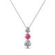 1 - Kesha (3.4mm) Round Pink Tourmaline and Lab Grown Diamond Graduated Three Stone Drop Pendant 