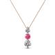 1 - Kesha (3.4mm) Round Pink Tourmaline and Lab Grown Diamond Graduated Three Stone Drop Pendant 