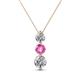 1 - Kesha (4.2mm) Round Pink Sapphire and Diamond Graduated Three Stone Drop Pendant 