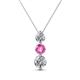 1 - Kesha (4.2mm) Round Pink Sapphire and Diamond Graduated Three Stone Drop Pendant 