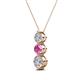 2 - Kesha (4.2mm) Round Pink Sapphire and Diamond Graduated Three Stone Drop Pendant 