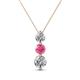 1 - Kesha (4.2mm) Round Pink Tourmaline and Diamond Graduated Three Stone Drop Pendant 