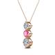 2 - Kesha (4.2mm) Round Pink Tourmaline and Diamond Graduated Three Stone Drop Pendant 