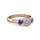 2 - Avrit Iolite and Lab Grown Diamond Three Stone Engagement Ring 