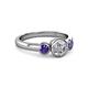 2 - Avrit Iolite and Lab Grown Diamond Three Stone Engagement Ring 