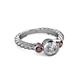2 - Azalea Red Garnet and Lab Grown Diamond Three Stone Engagement Ring 