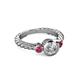 2 - Azalea Pink Tourmaline and Lab Grown Diamond Three Stone Engagement Ring 