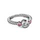 2 - Azalea Rhodolite Garnet and Lab Grown Diamond Three Stone Engagement Ring 